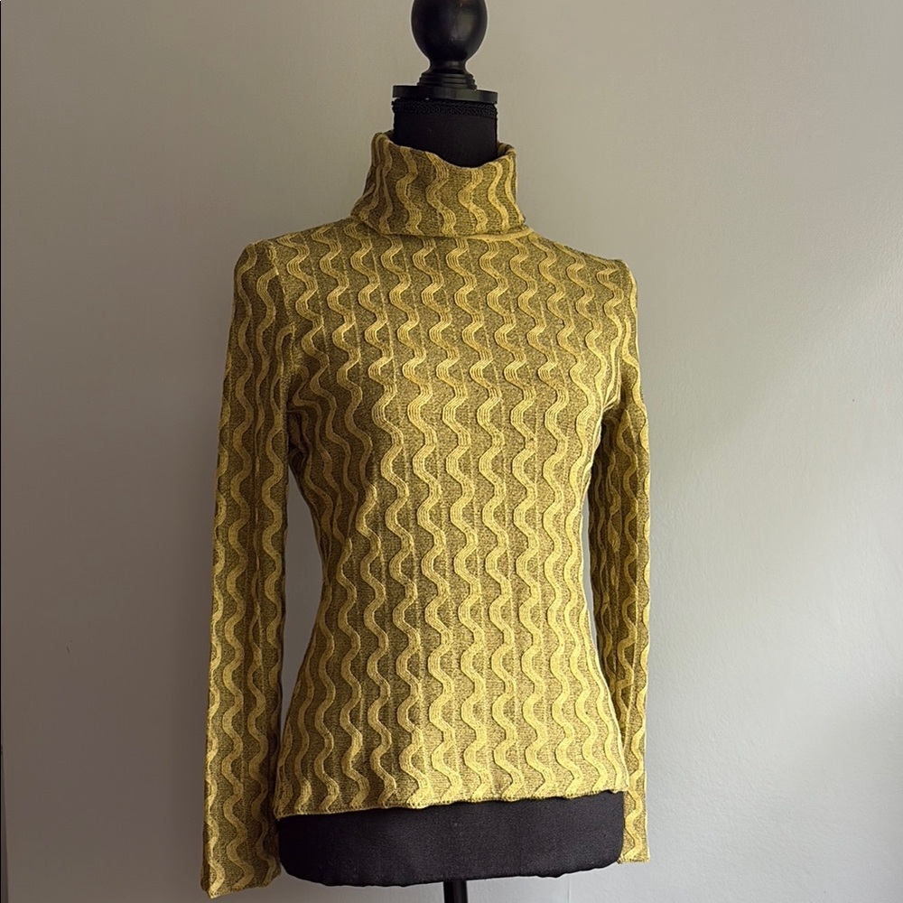 Sigrid Olsen Silk Blend Turtleneck Sweater Gold Size S